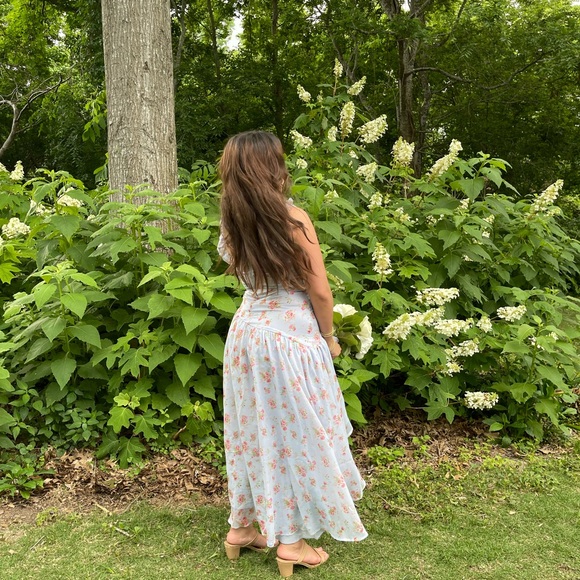 Abercrombie & Fitch Floral High Low Dress - Light Blue and Pink - Picture 4 of 5